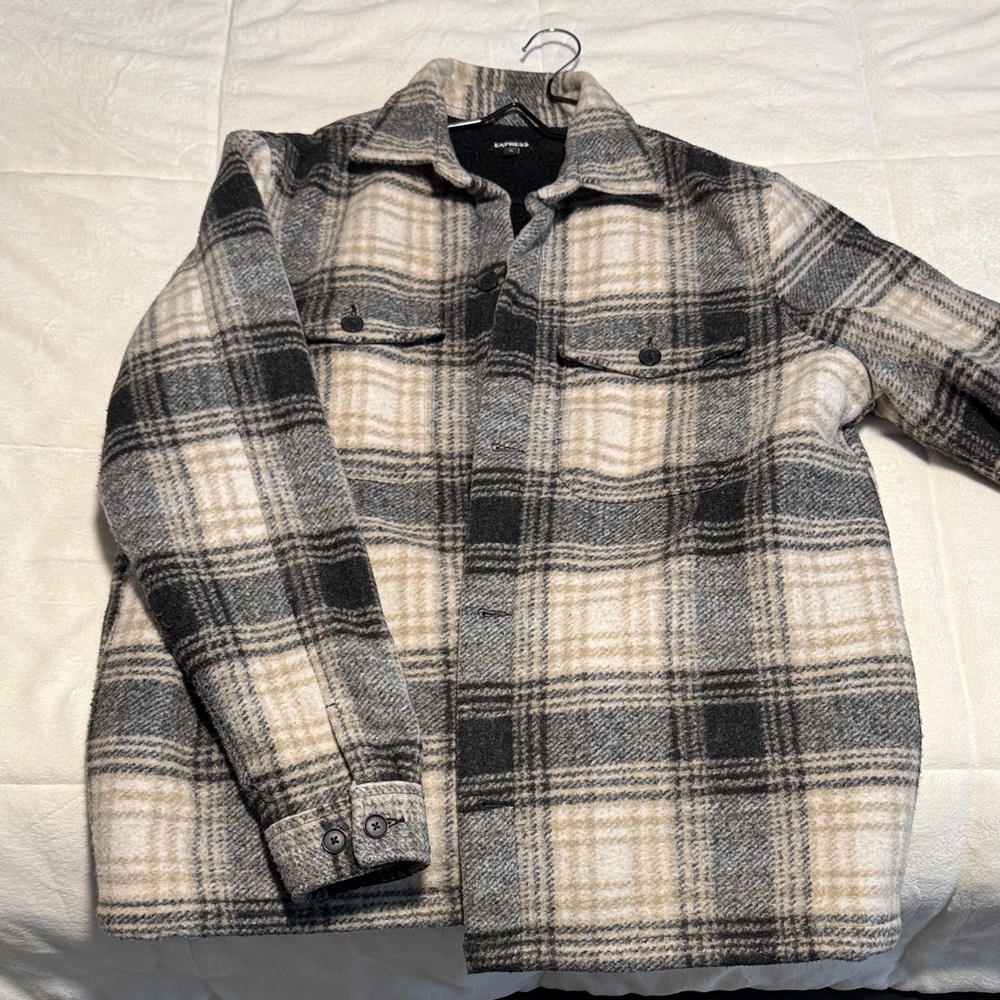 Express Black and Cream Plaid Shirt Jacket